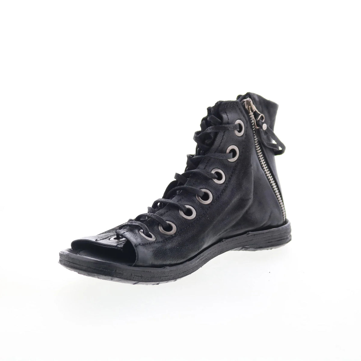 Rhett Womens Black Leather Zipper Strap Sandals Shoes