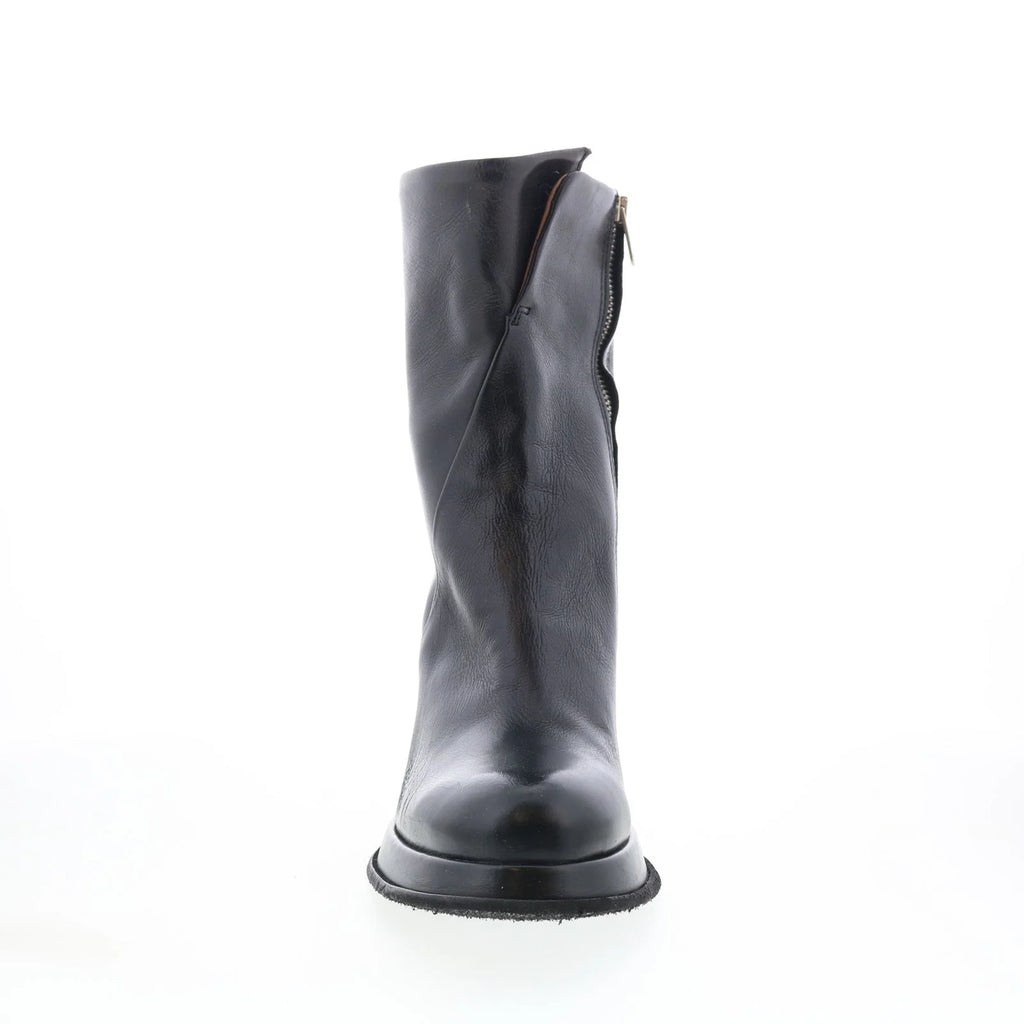 Leti Womens Black Leather Zipper Ankle & Booties Boots