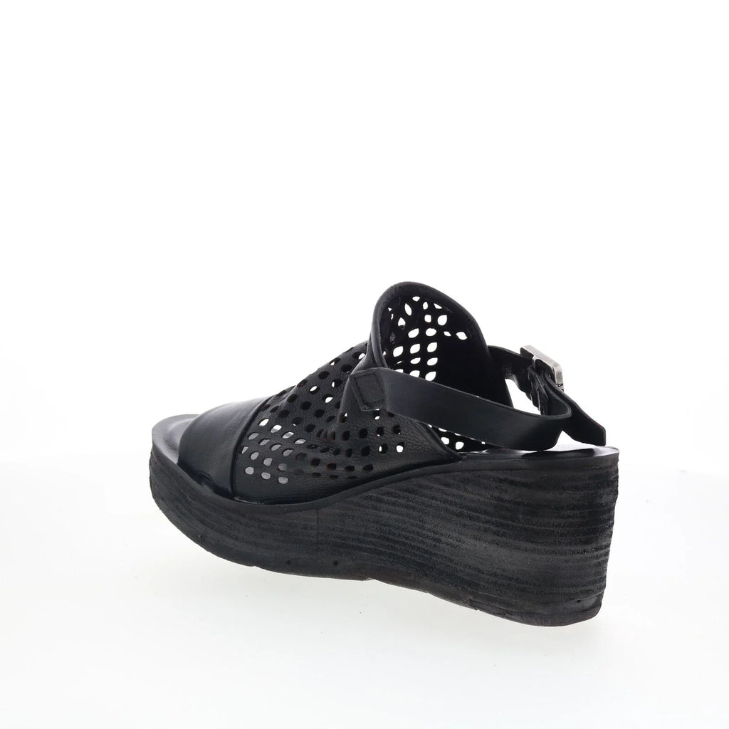 Normie Womens Black Leather Hook & Loop Wedges Sandals Shoes