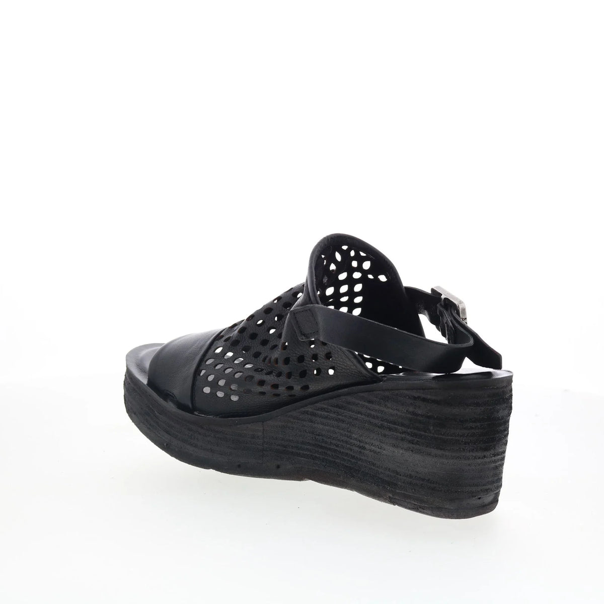Normie Womens Black Leather Hook & Loop Wedges Sandals Shoes