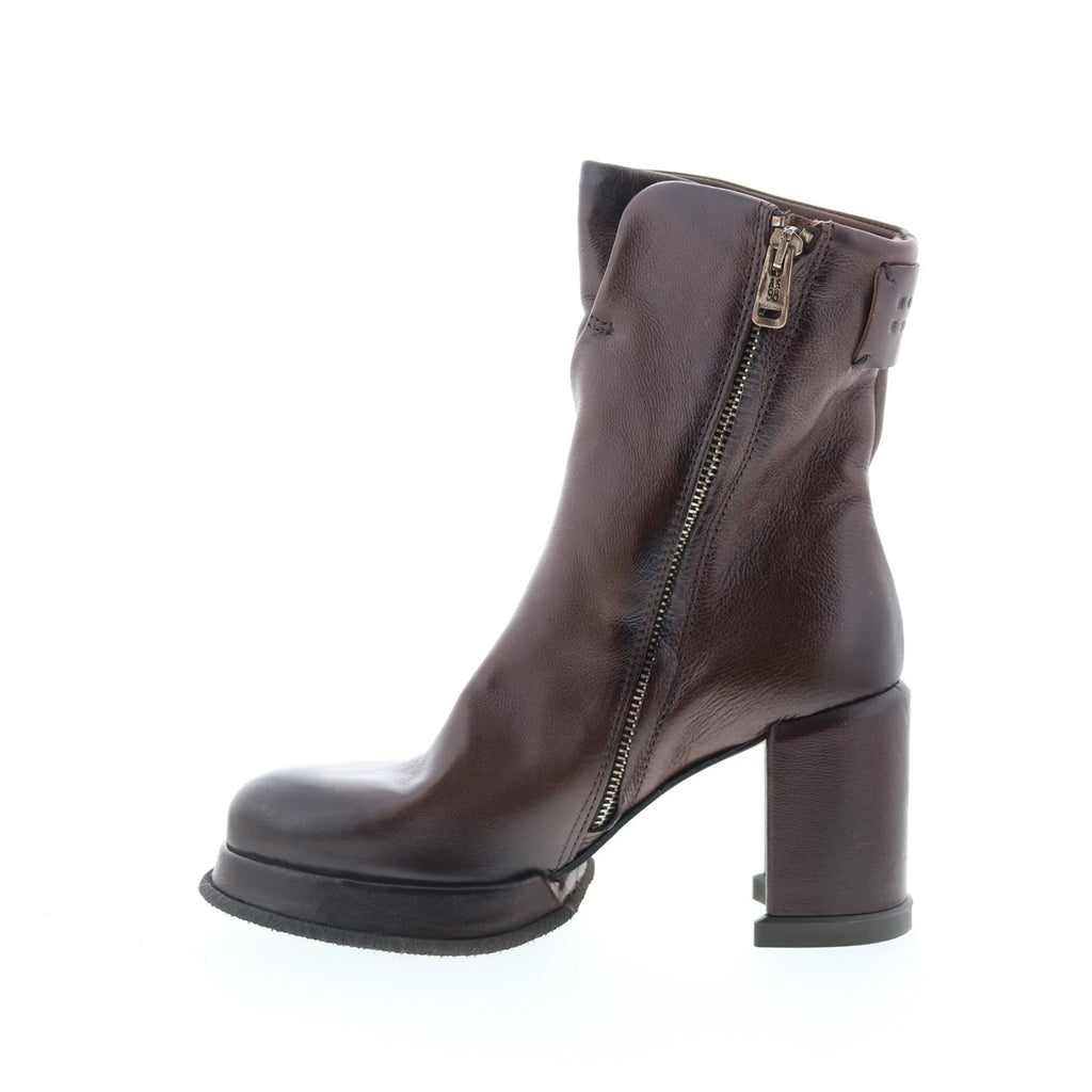 Leti Womens Brown Leather Zipper Ankle & Booties Boots