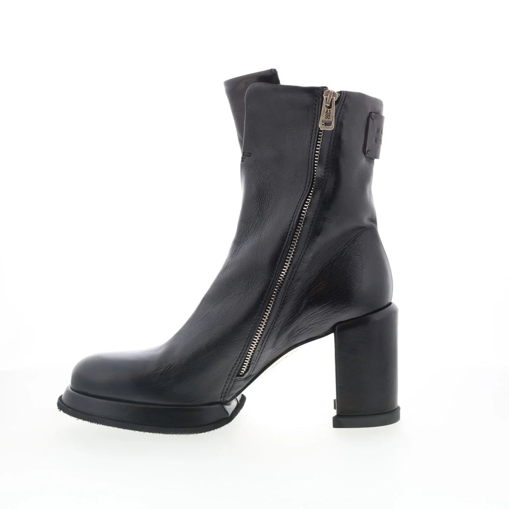 Leti Womens Black Leather Zipper Ankle & Booties Boots