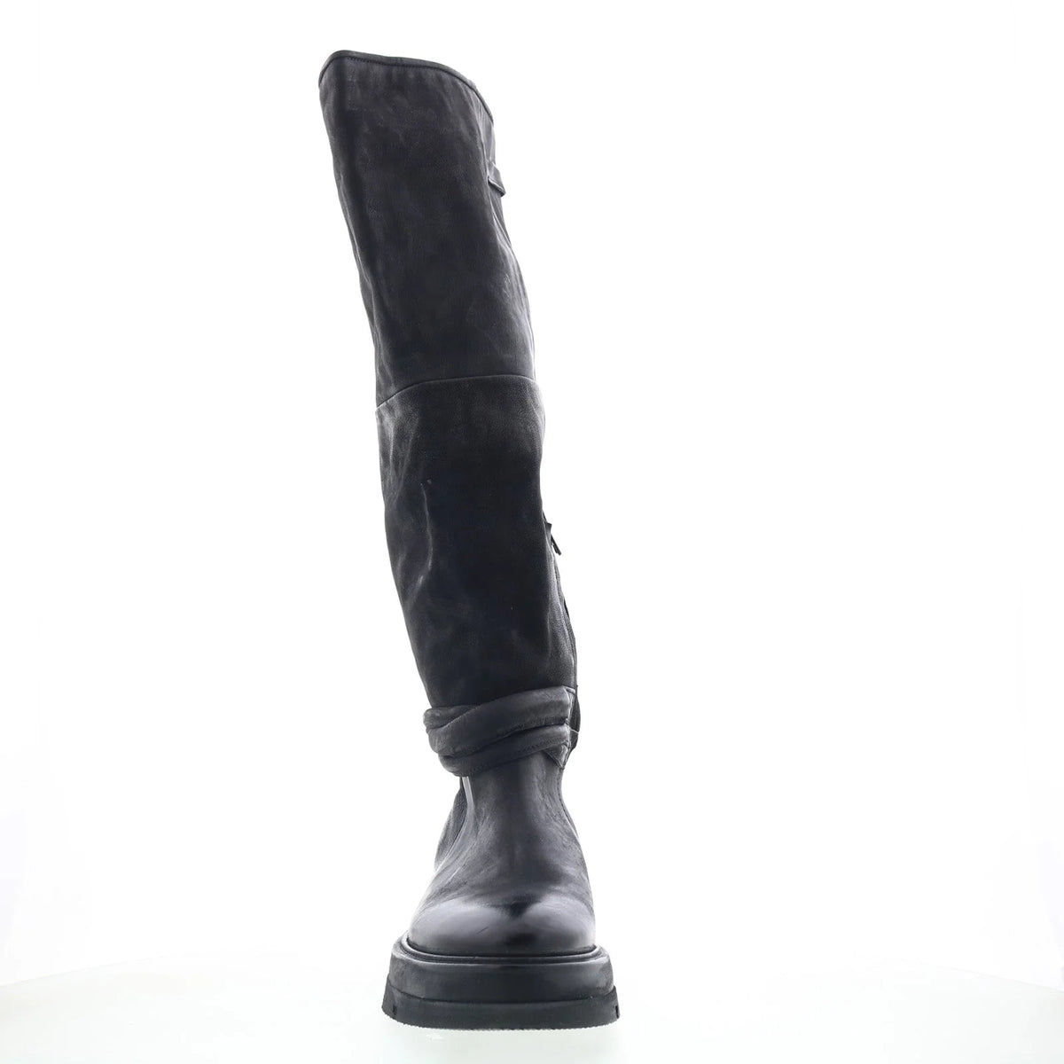 Vick Womens Black Leather Zipper Knee High Boots