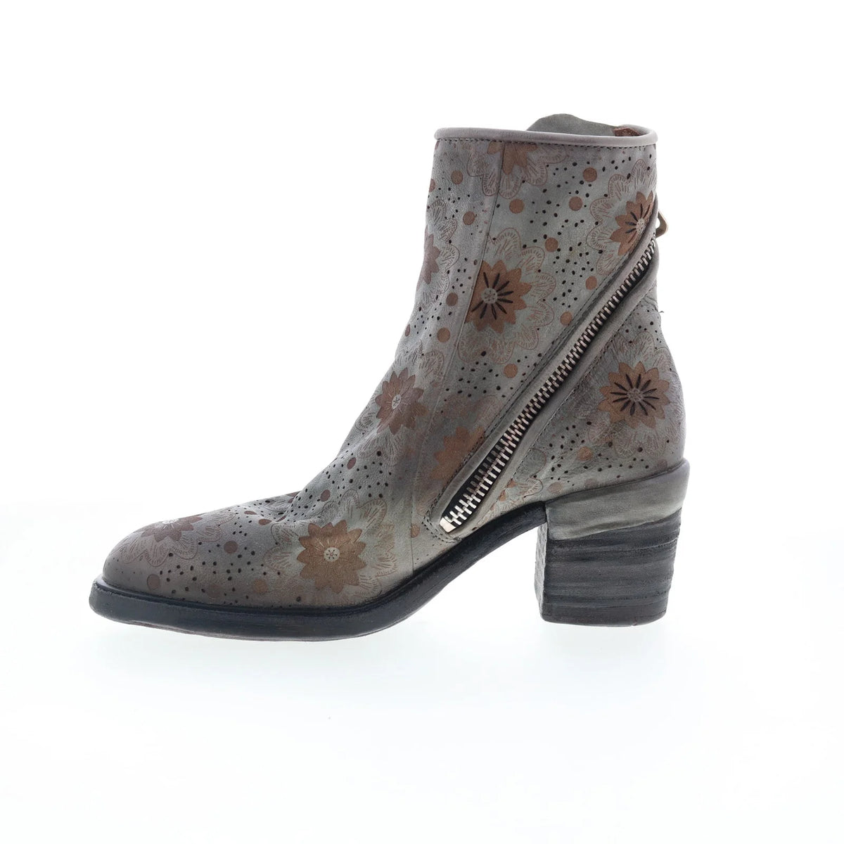 Jase Floral A24214-301-6963 Womens Gray Leather Casual Dress Boots