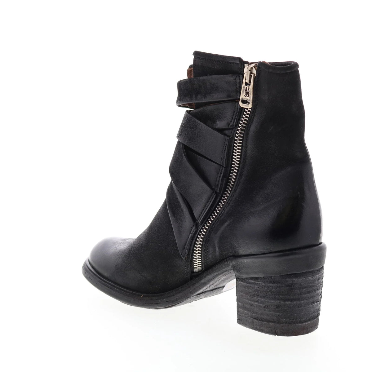 Jacob A24211-301 Womens Black Leather Zipper Mid Calf Boots