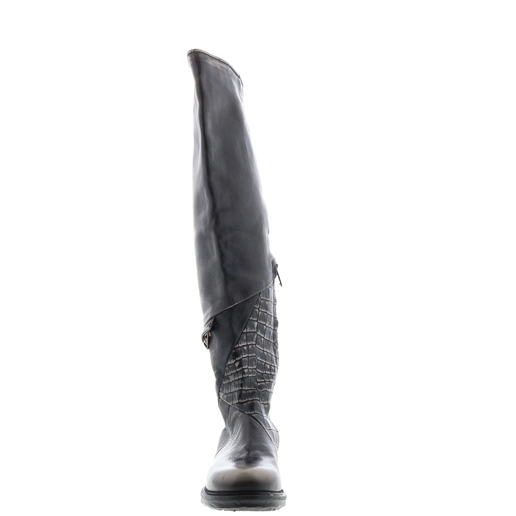Sonny A50310-203 Womens Black Leather Zipper Knee High Boots