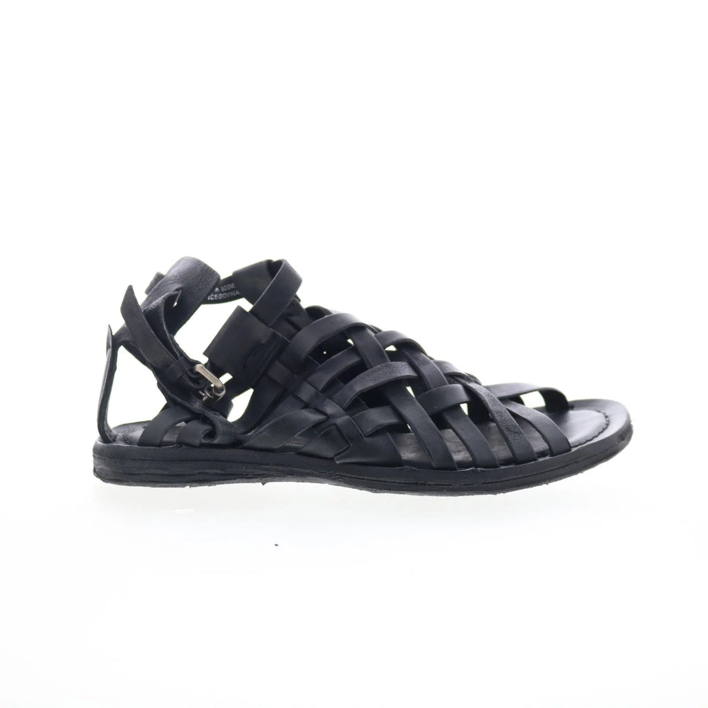 Ralston Womens Black Leather Hook & Loop Strap Sandals Shoes