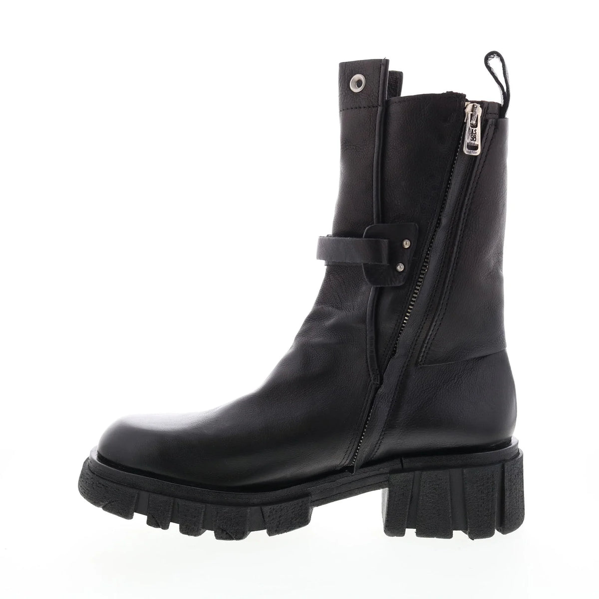Hallsey A54202-101 Womens Black Leather Hook & Loop Mid Calf Boots