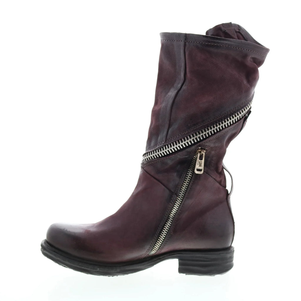 Siggs 259373-101 Womens Burgundy Leather Zipper Mid Calf Boots