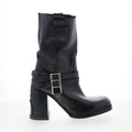 Lil Womens Black Leather Slip On Casual Dress Boots