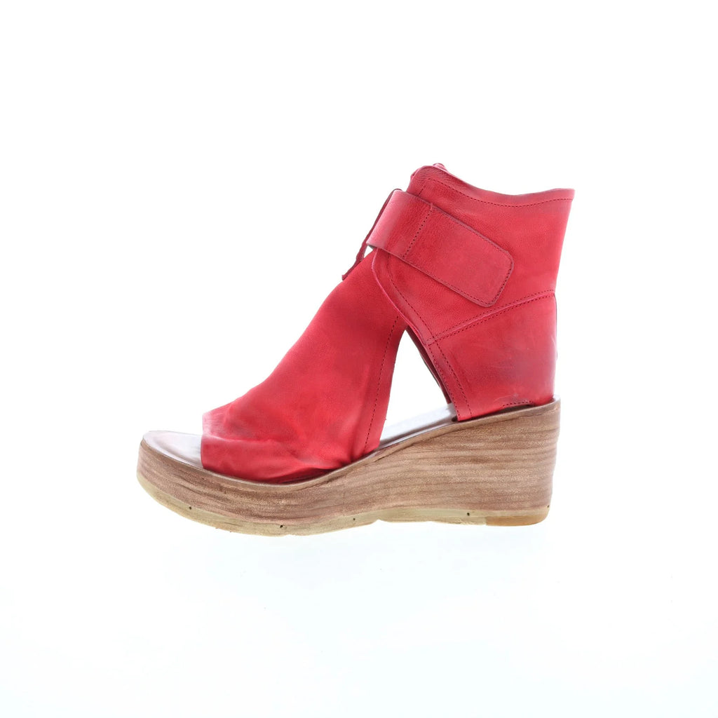 Naya Womens Red Leather Hook & Loop Wedges Sandals Shoes