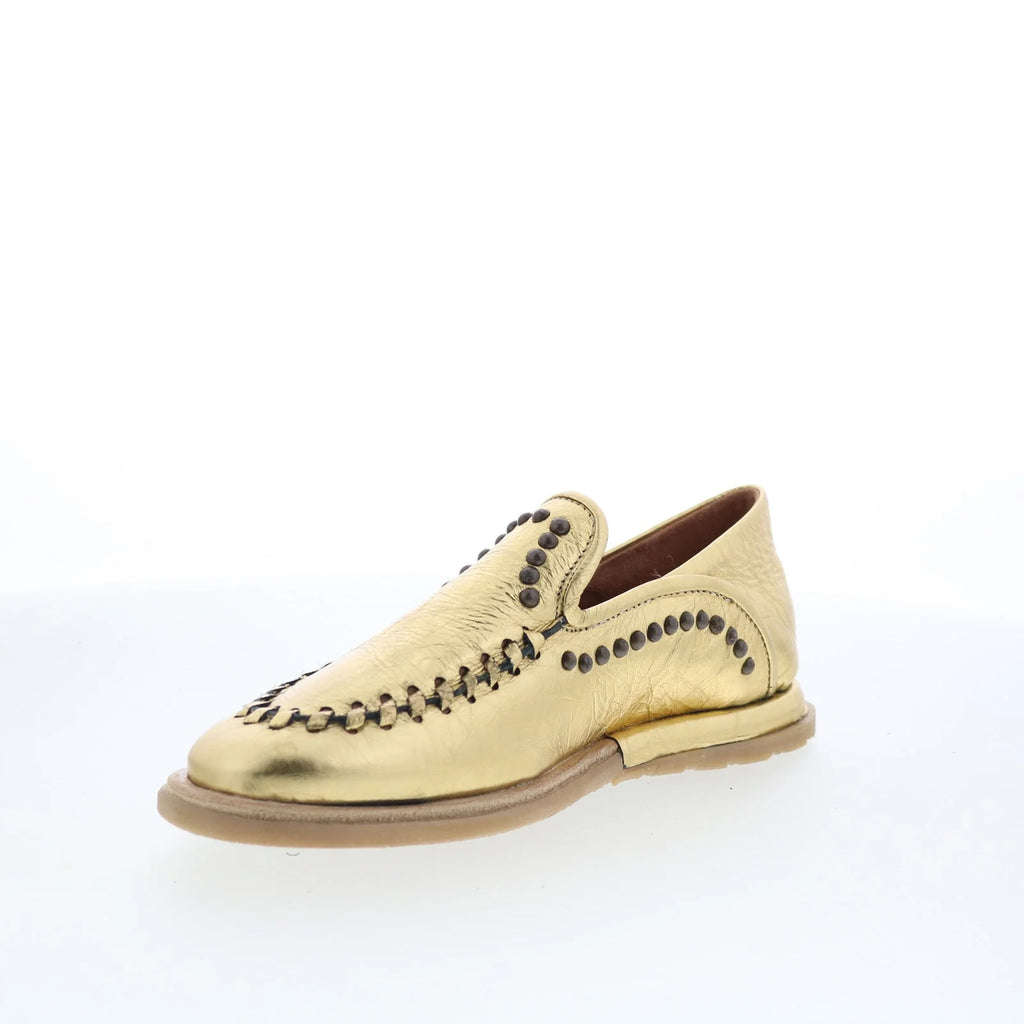 Tonie Womens Gold Leather Slip On Loafer Flats Shoes