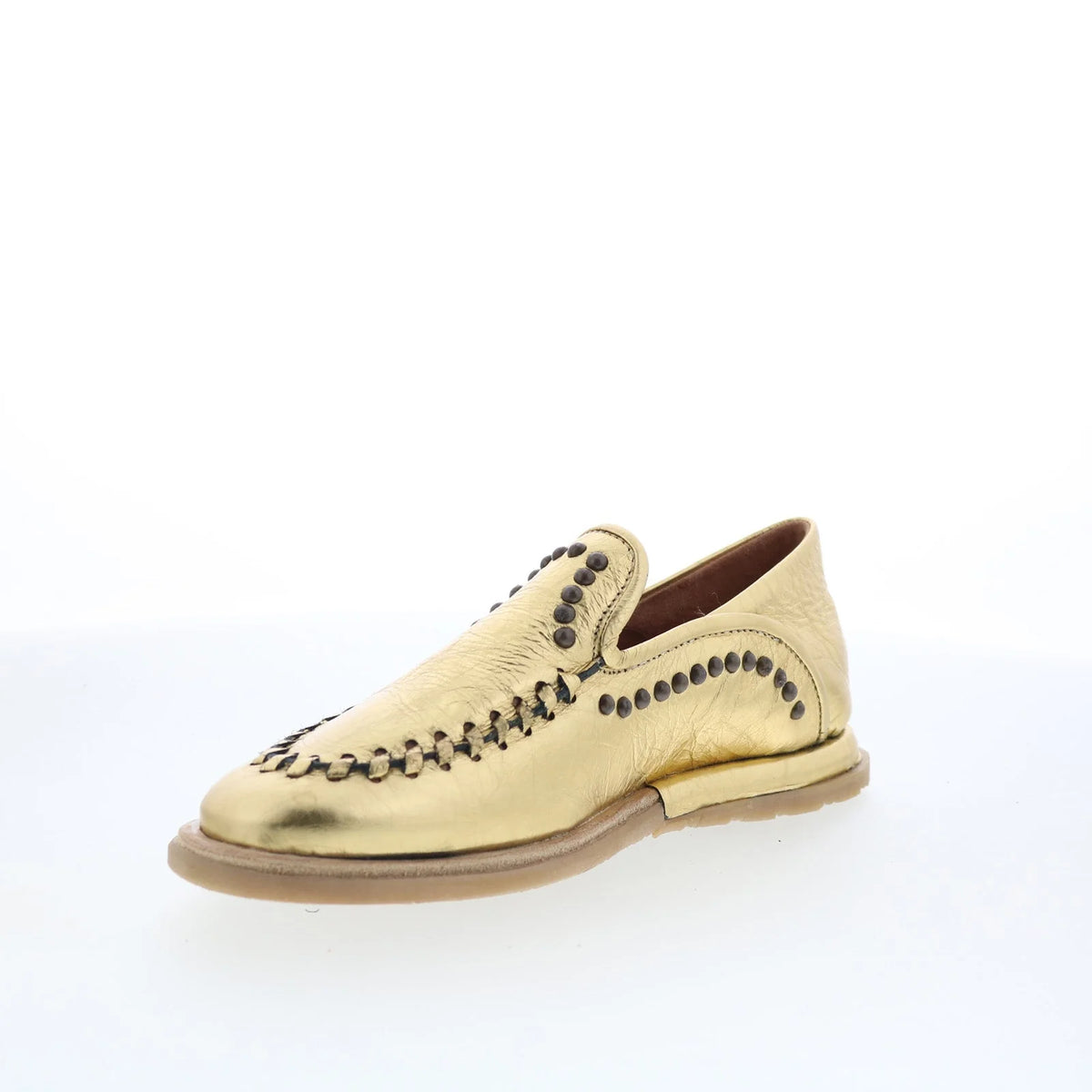 Tonie Womens Gold Leather Slip On Loafer Flats Shoes