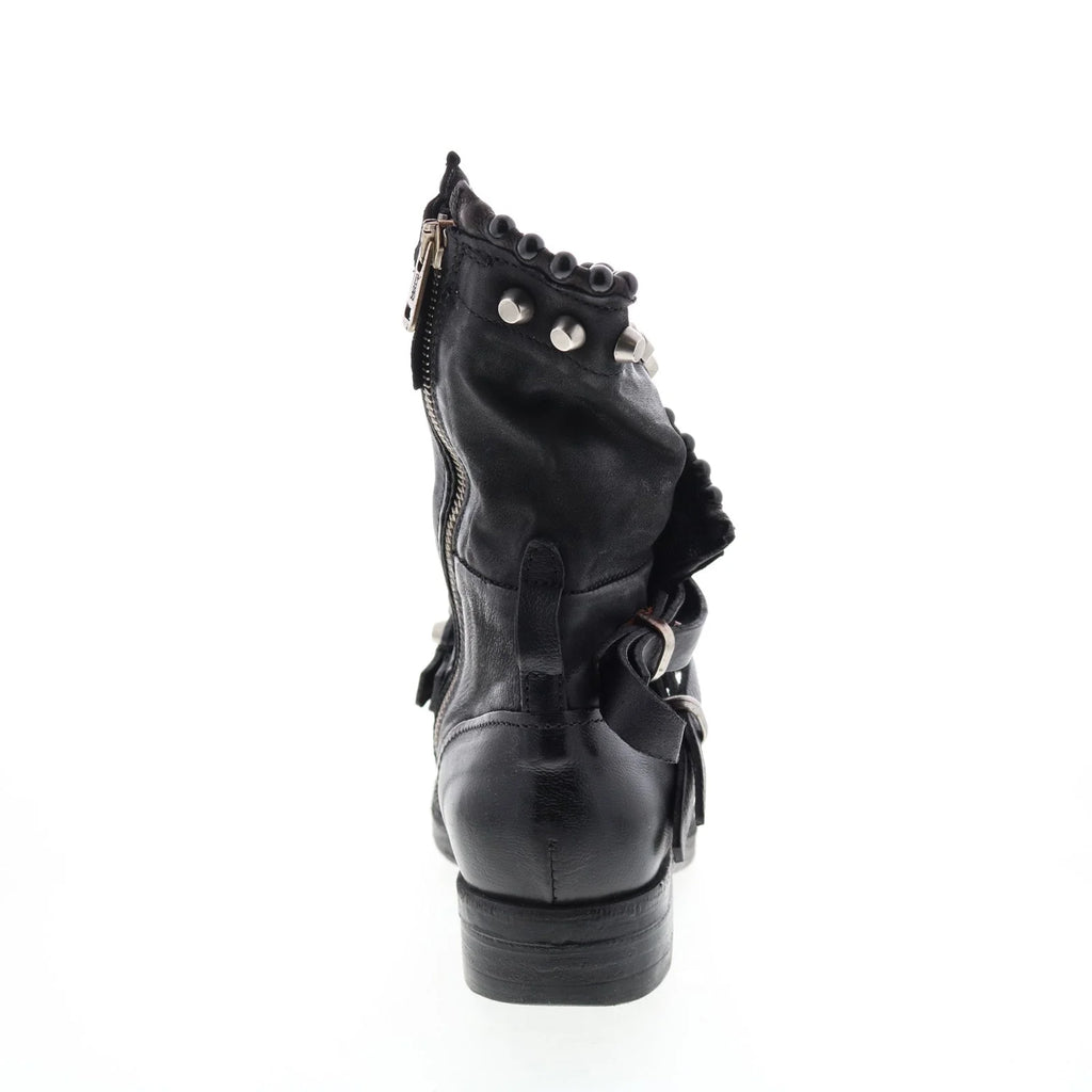 Vianne 250202-102 Womens Black Leather Hook & Loop Mid Calf Boots