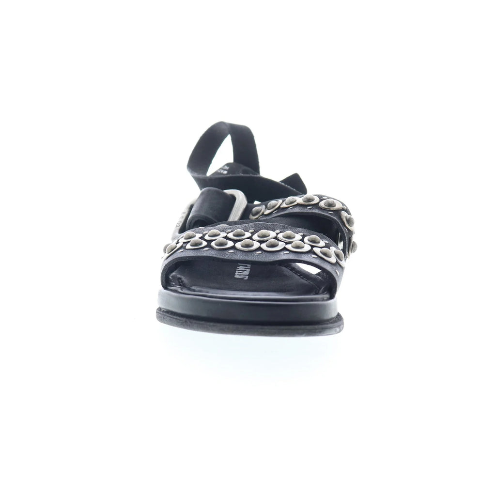 Schneider Womens Black Leather Hook & Loop Strap Sandals Shoes