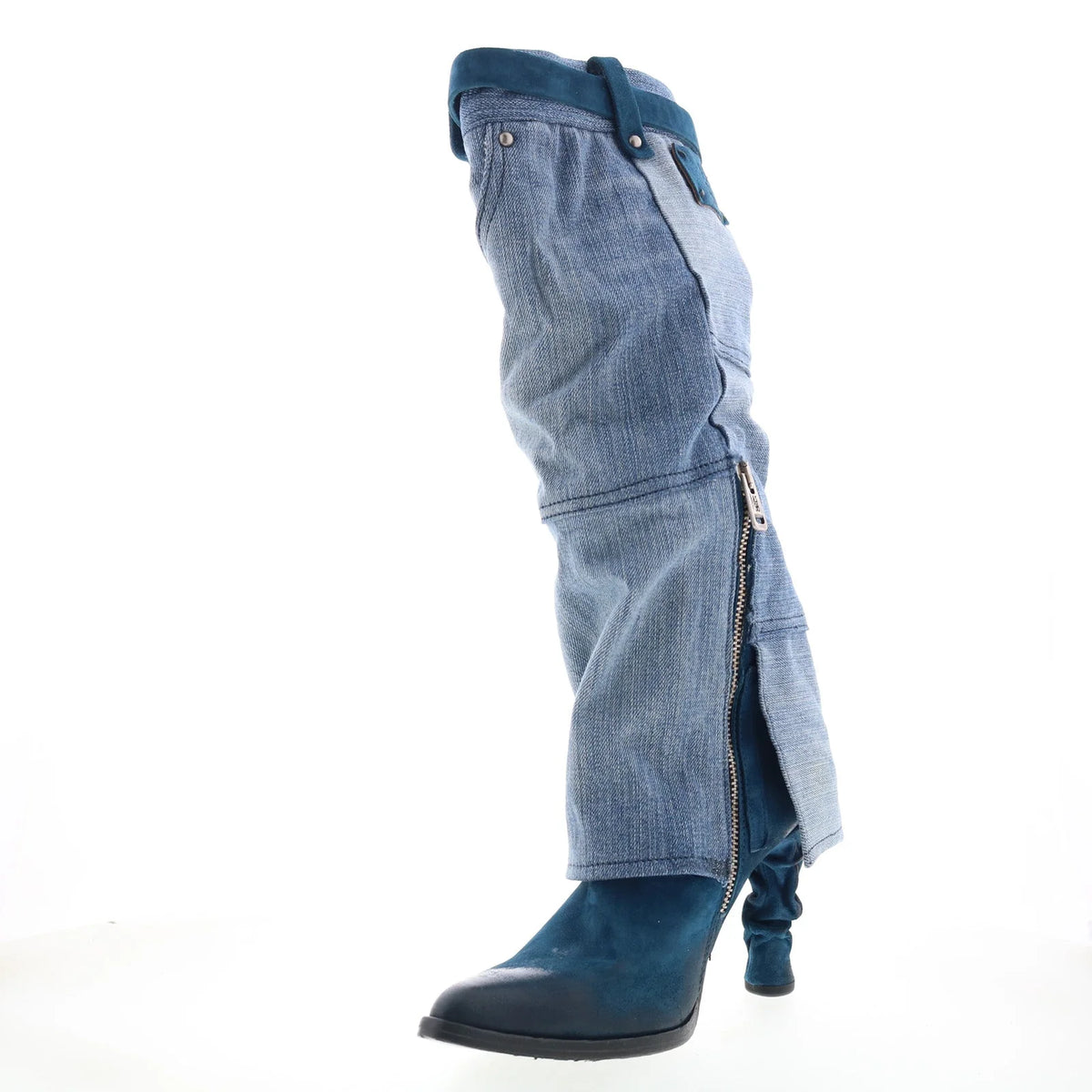 Favro Womens Blue Canvas Zipper Knee High Boots