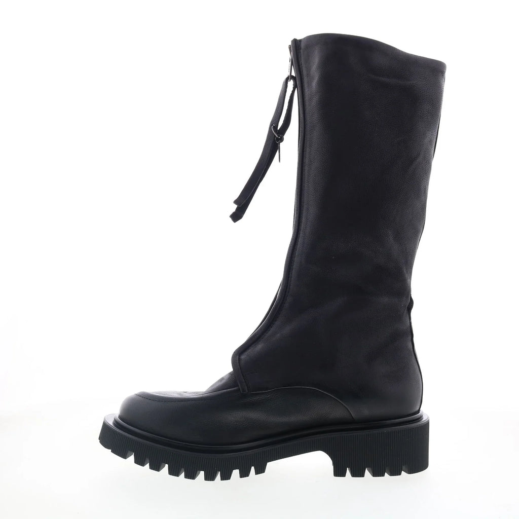 Tayton Womens Black Leather Zipper Knee High Boots