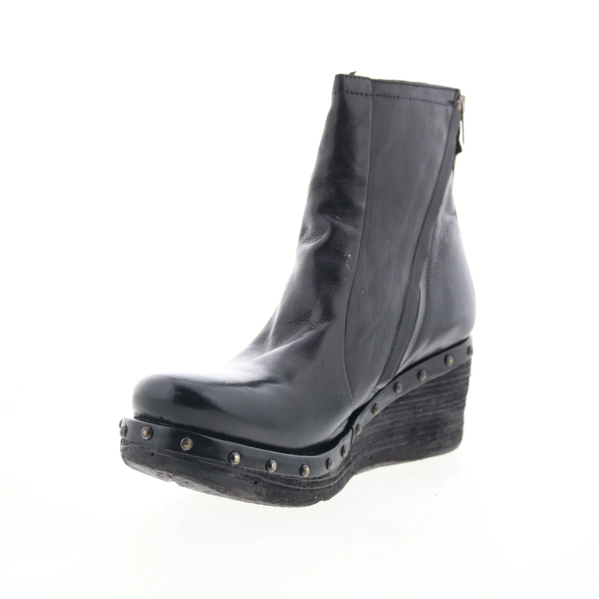 Placid Womens Black Leather Zipper Ankle & Booties Boots