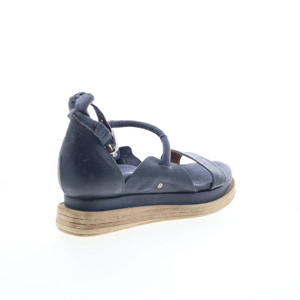 Laike Womens Black Leather Hook & Loop Platform Sandals Shoes