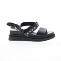 Larkie Womens Black Leather Hook & Loop Platform Sandals Shoes