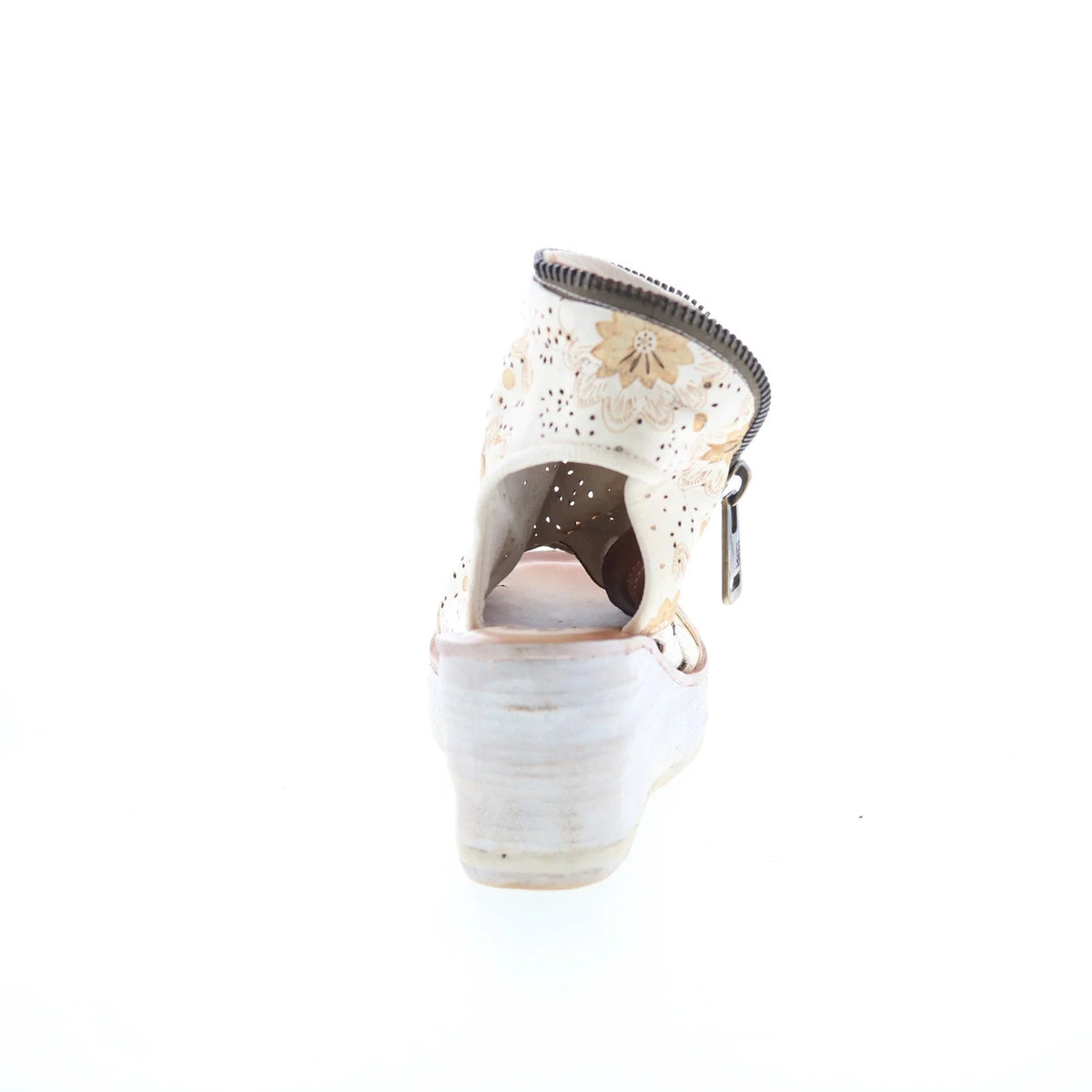 Naylor Floral Womens Beige Leather Zipper Wedges Sandals Shoes