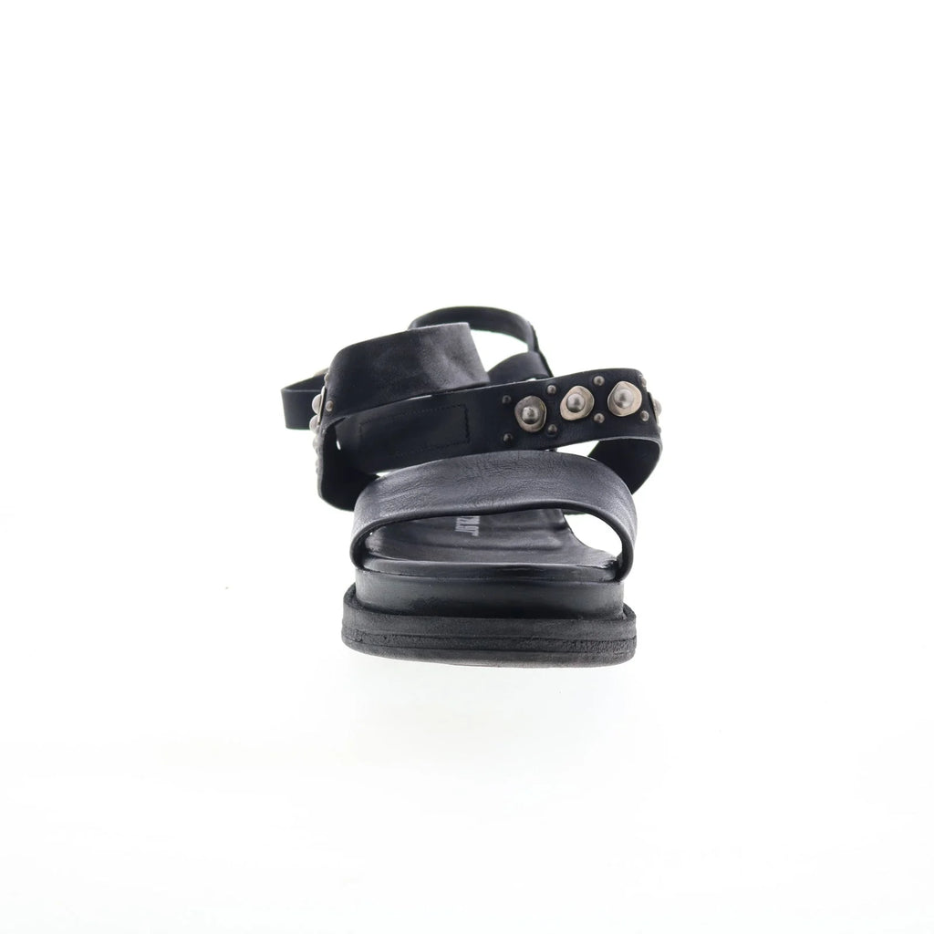 Larkie Womens Black Leather Hook & Loop Platform Sandals Shoes