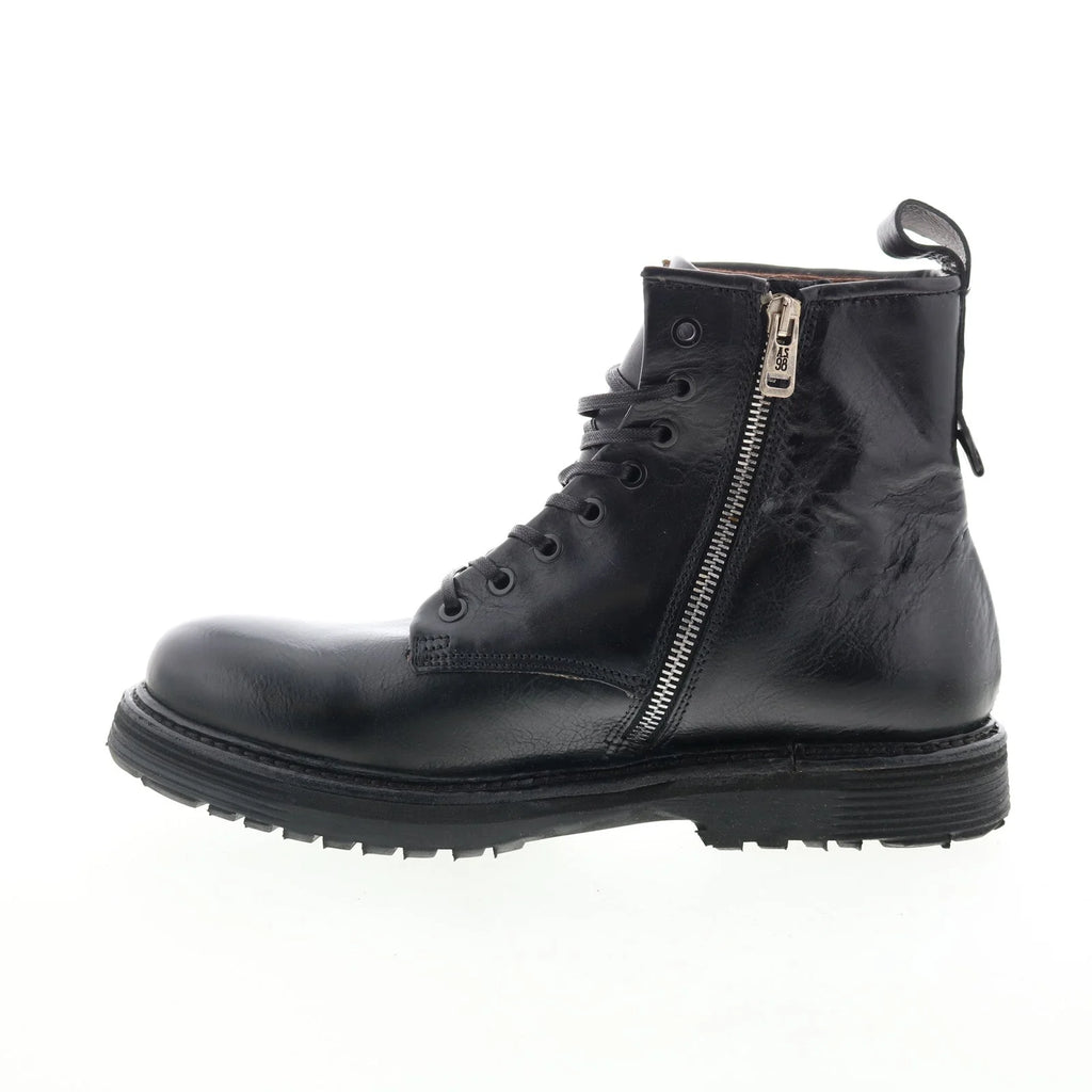 Renald Mens Black Leather Zipper Casual Dress Boots