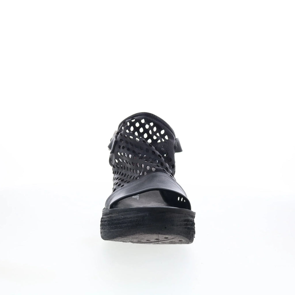 Normie Womens Black Leather Hook & Loop Wedges Sandals Shoes
