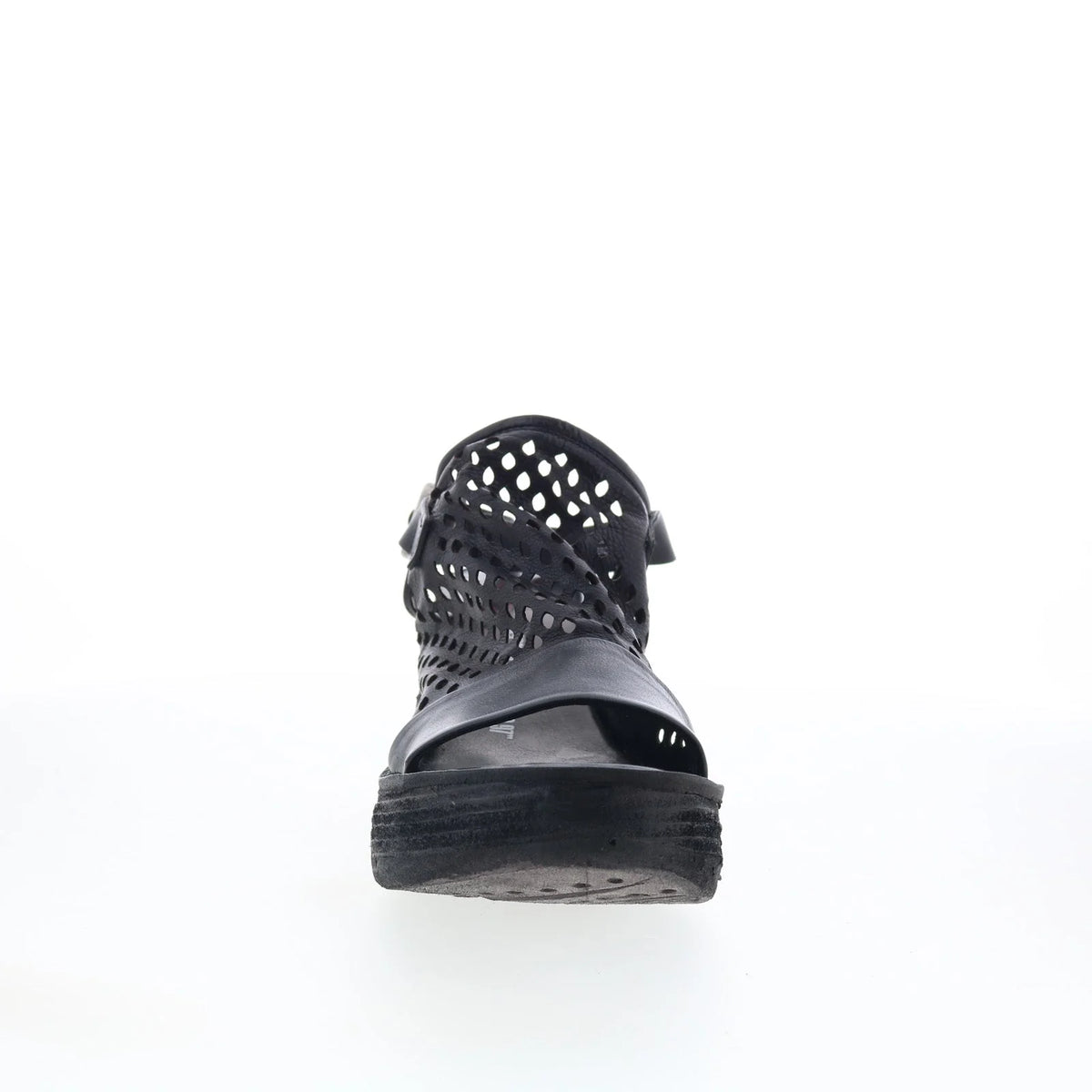 Normie Womens Black Leather Hook & Loop Wedges Sandals Shoes