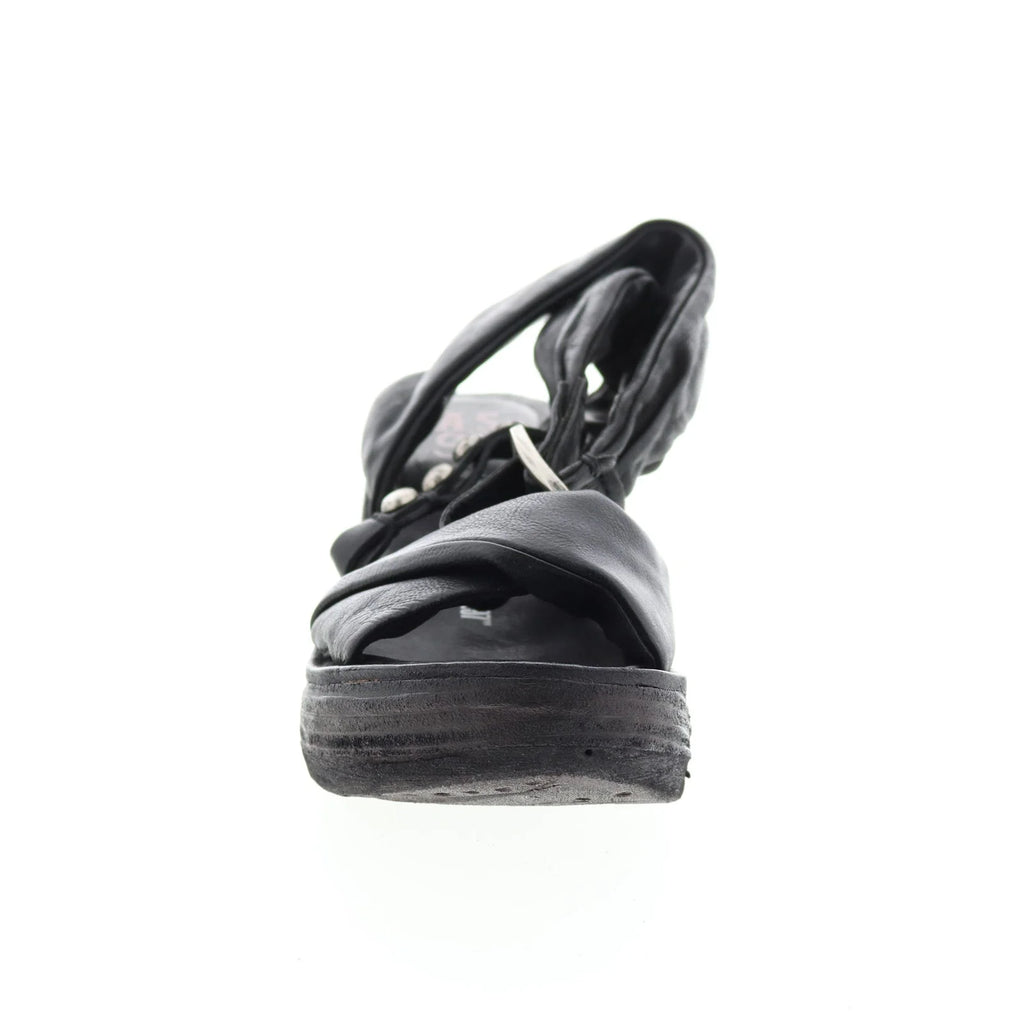 Nolie 528078-201 Womens Black Leather Sandals Wedges Shoes