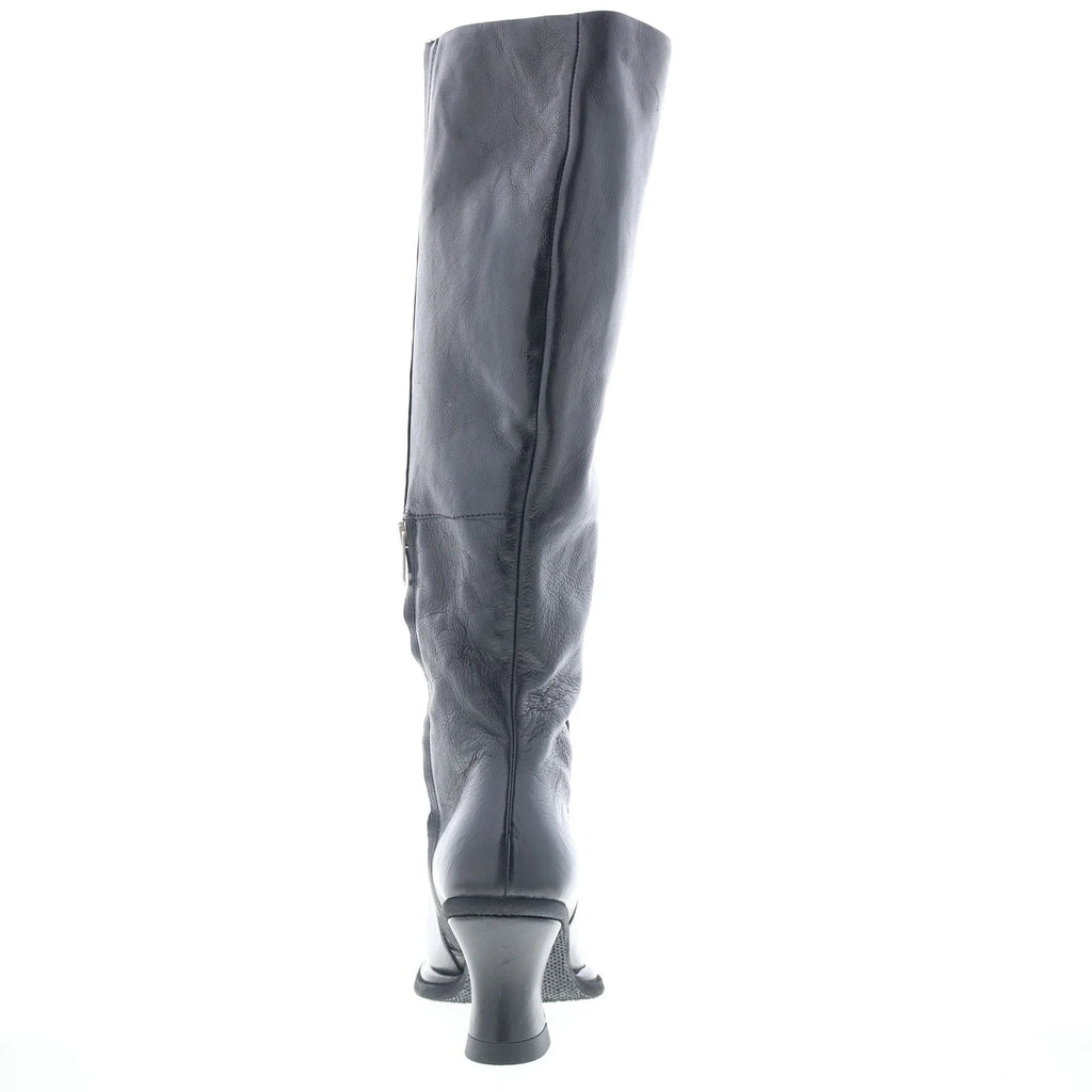 Nettie Womens Black Leather Zipper Knee High Boots