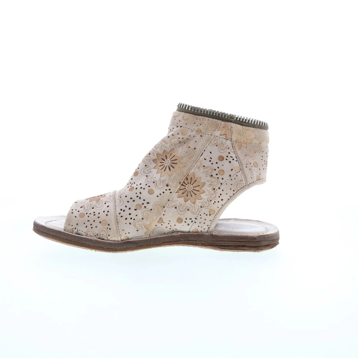 Ritchie Floral Womens Brown Leather Zipper Mule Flats Shoes