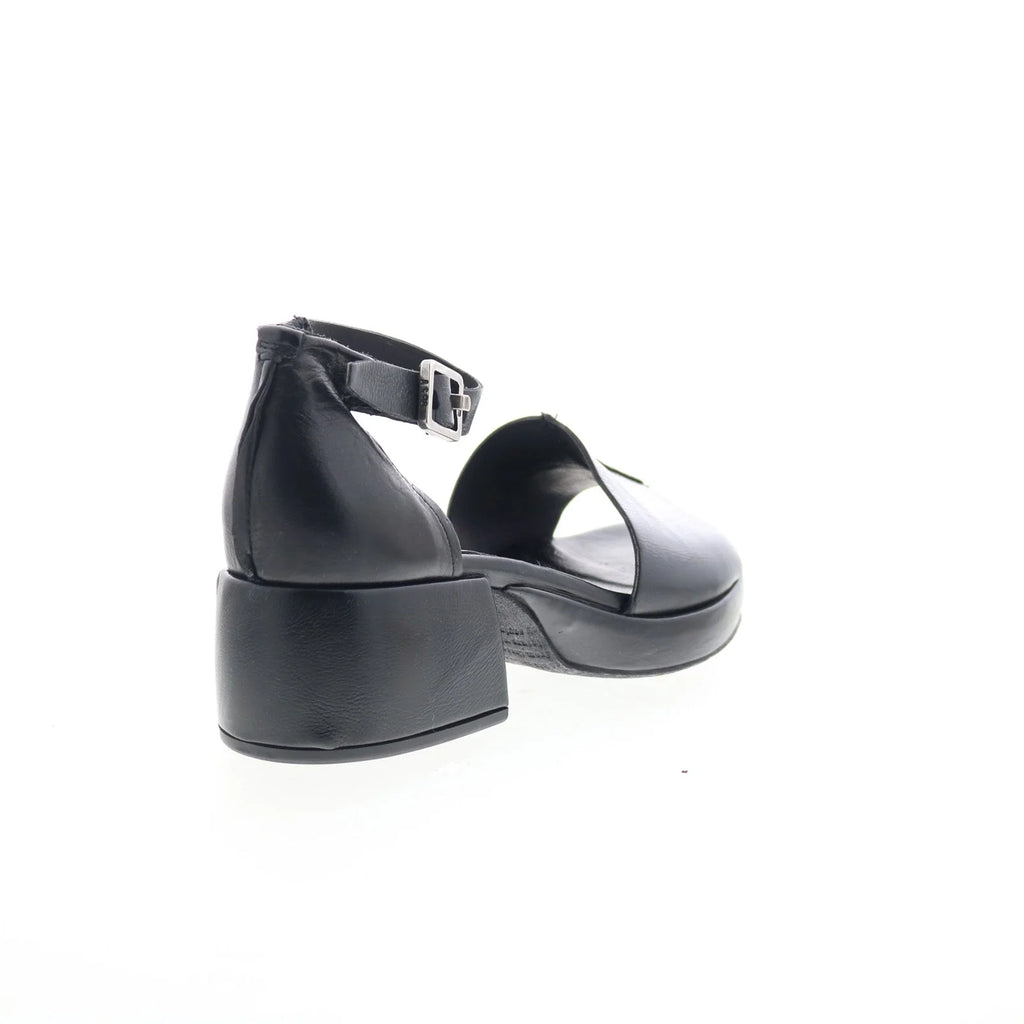 Crue Womens Black Leather Hook & Loop Heeled Sandals Shoes