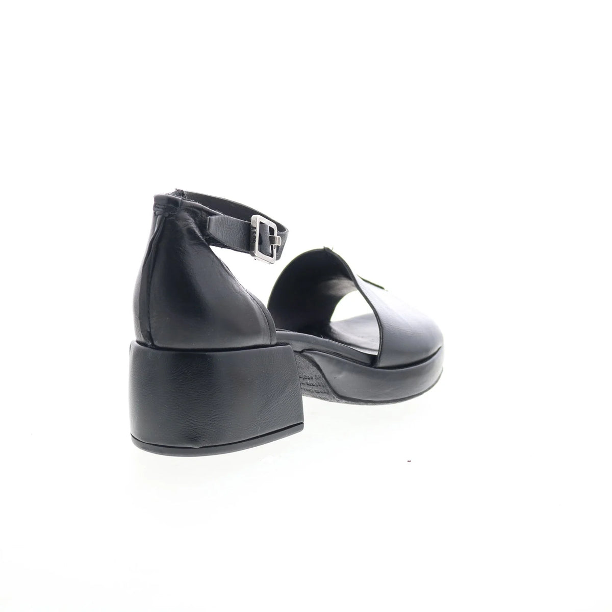 Crue Womens Black Leather Hook & Loop Heeled Sandals Shoes