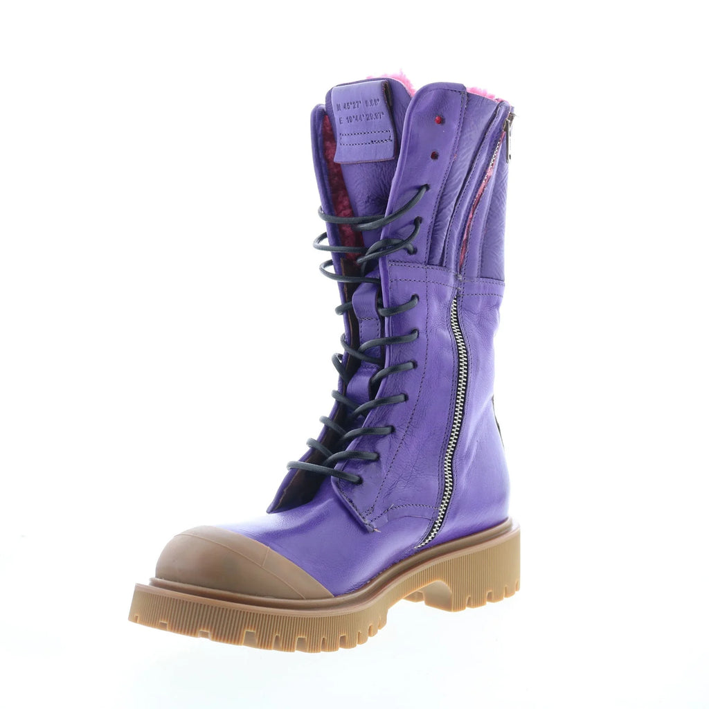 Trey Fur Womens Purple Leather Zipper Casual Dress Boots