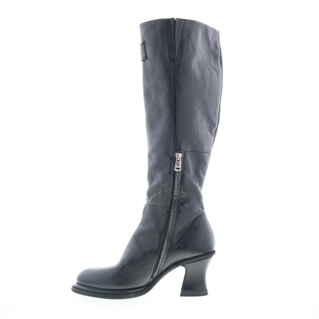 Nettie Womens Black Leather Zipper Knee High Boots