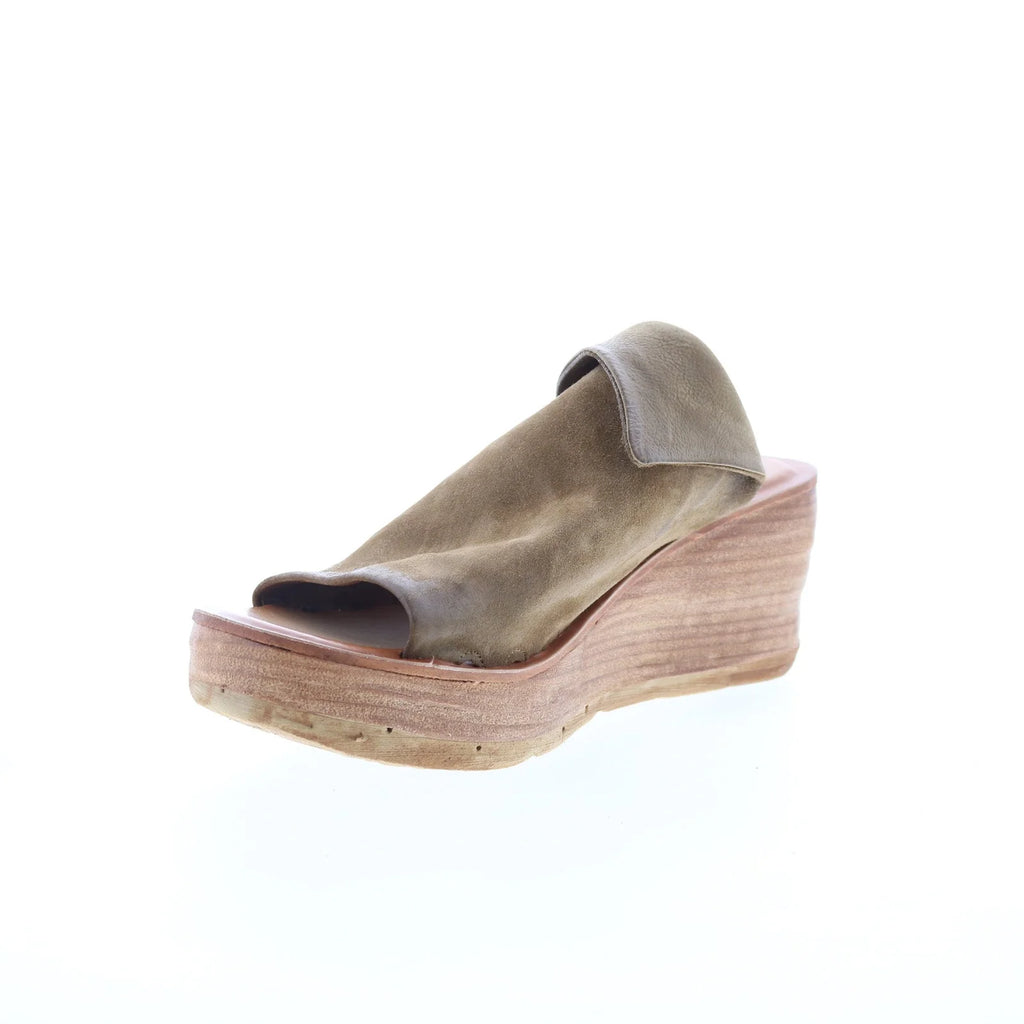 Niels Womens Gray Leather Slip On Wedges Sandals Shoes