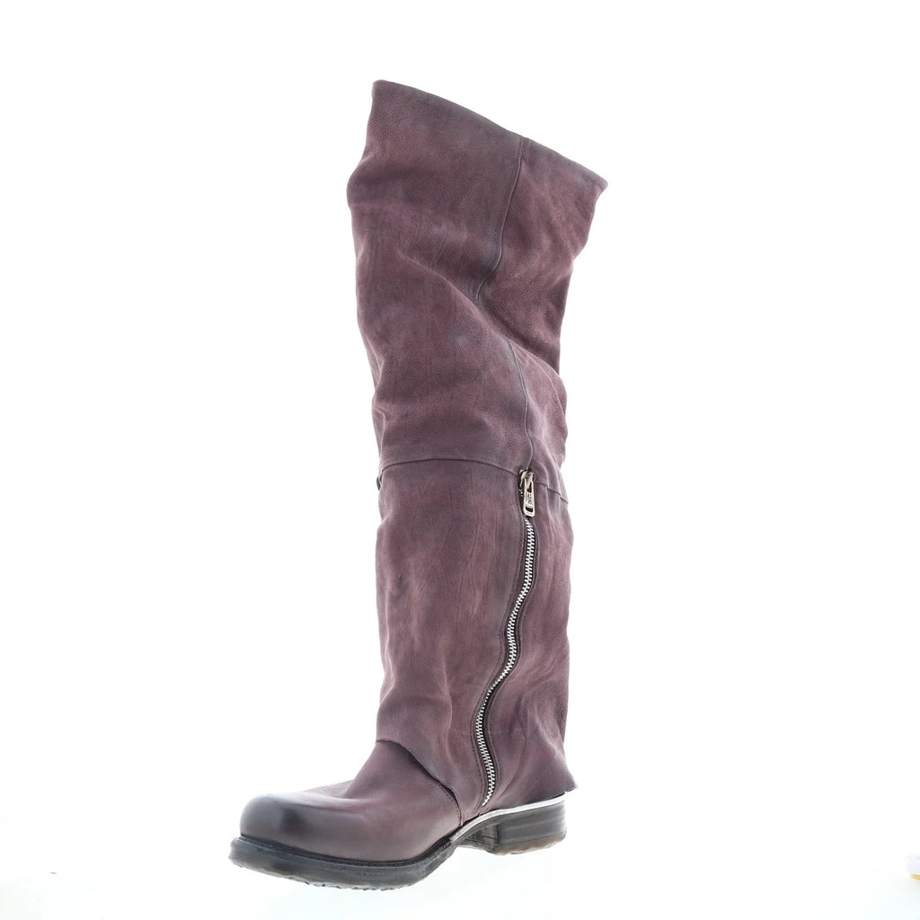Shaylynn Womens Burgundy Leather Hook & Loop Knee High Boots