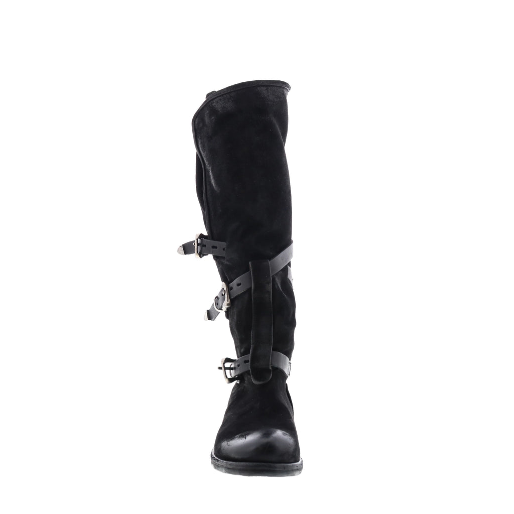 Trigg 516323-201 Womens Black Leather Hook & Loop Knee High Boots