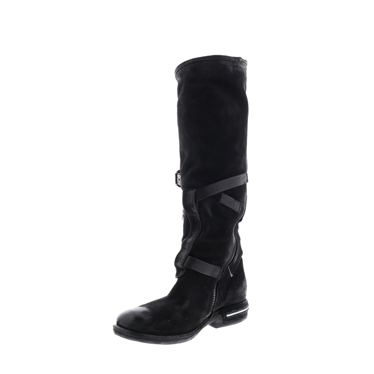 Trigg 516323-201 Womens Black Leather Hook & Loop Knee High Boots