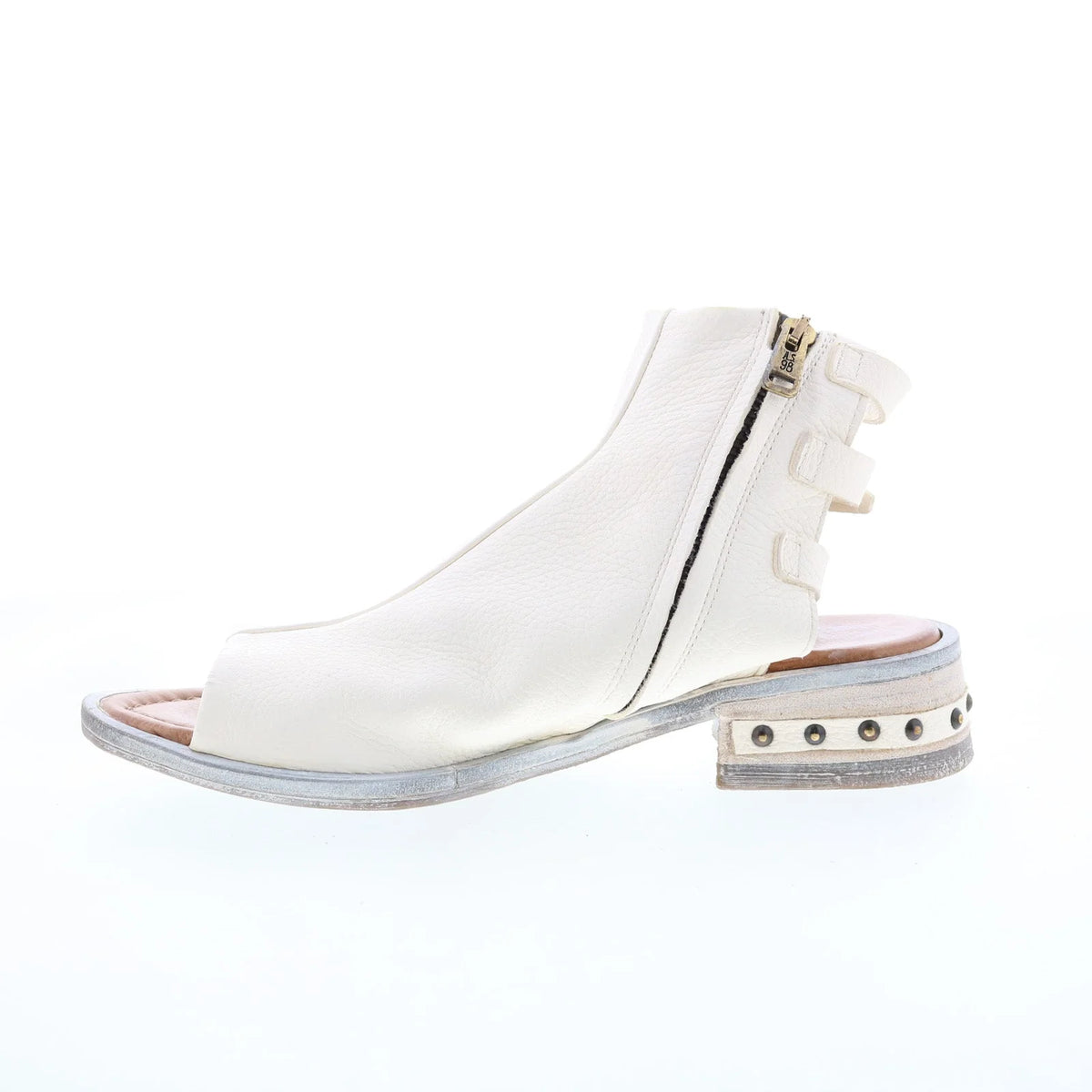 Gage Womens White Leather Zipper Heeled Sandals Shoes