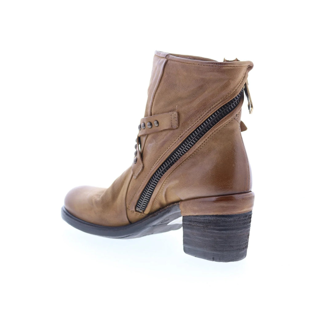 Jeffy Womens Brown Leather Zipper Ankle & Booties Boots