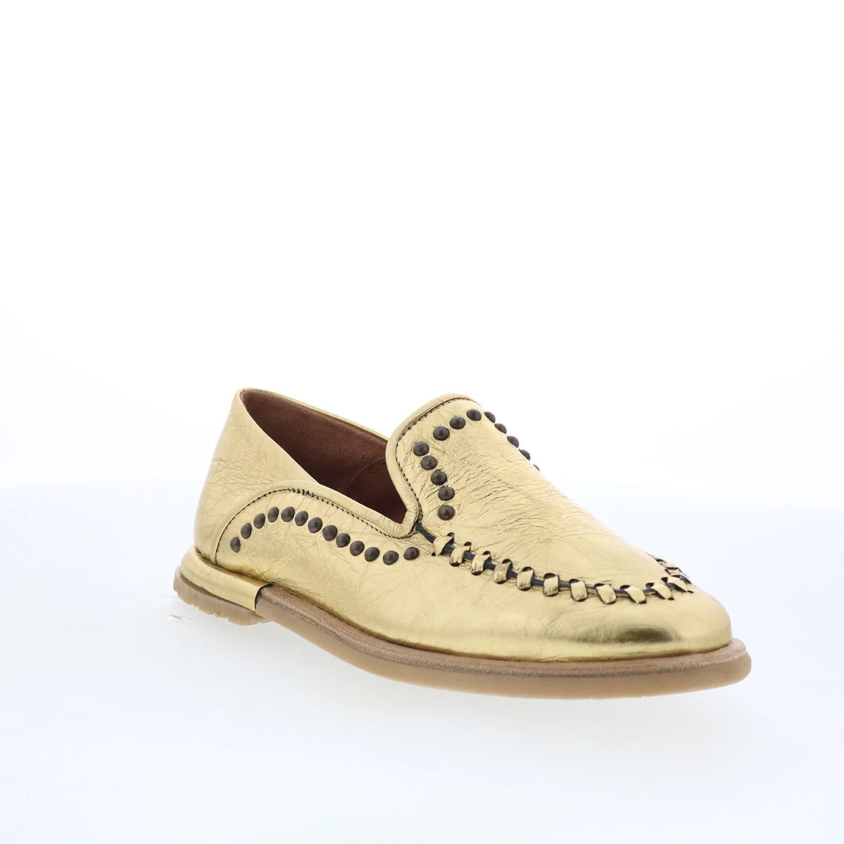Tonie Womens Gold Leather Slip On Loafer Flats Shoes