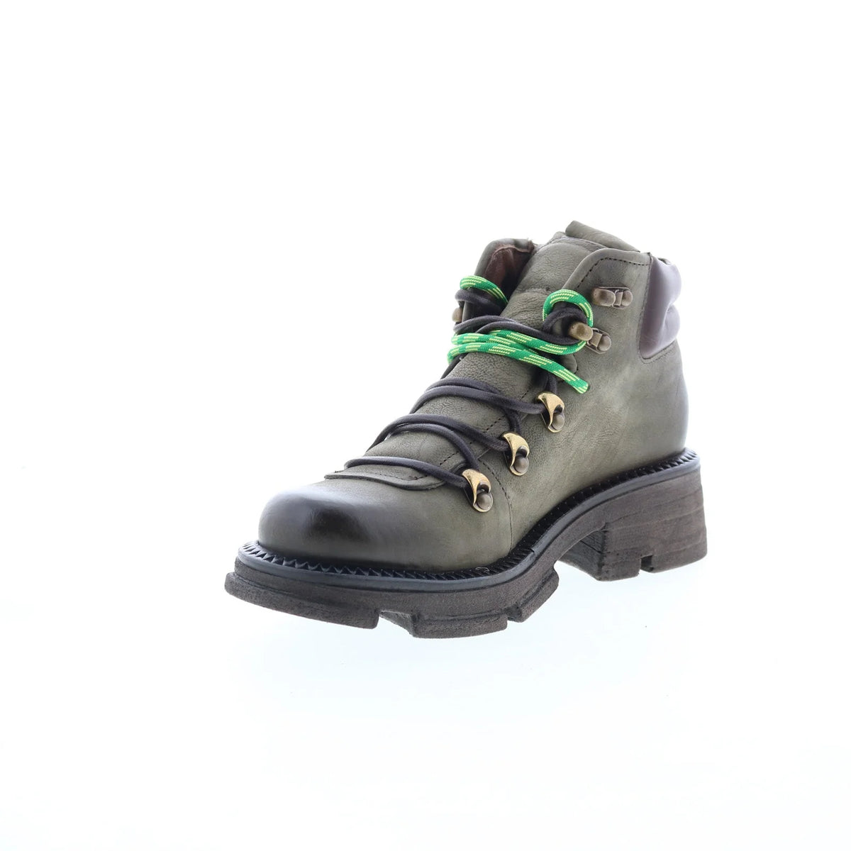Langan Womens Green Leather Lace Up Lifestyle Boots