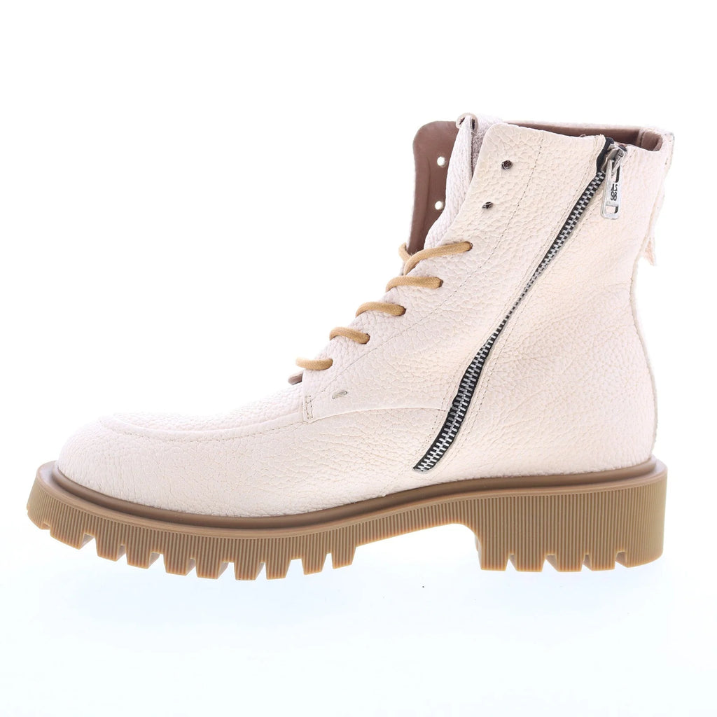 Truett Womens White Leather Lace Up Casual Dress Boots