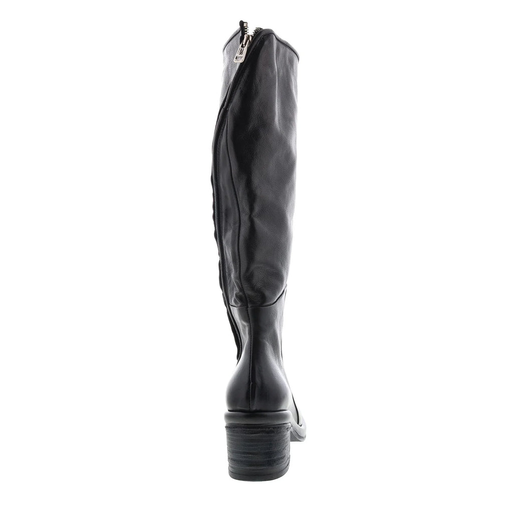 Lynton A95305-101 Womens Black Leather Zipper Knee High Boots