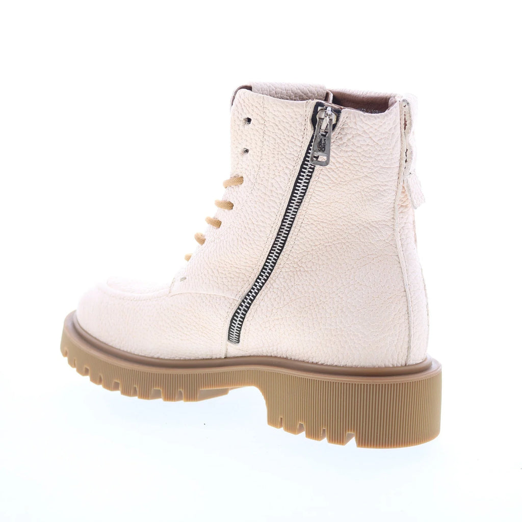 Truett Womens White Leather Lace Up Casual Dress Boots