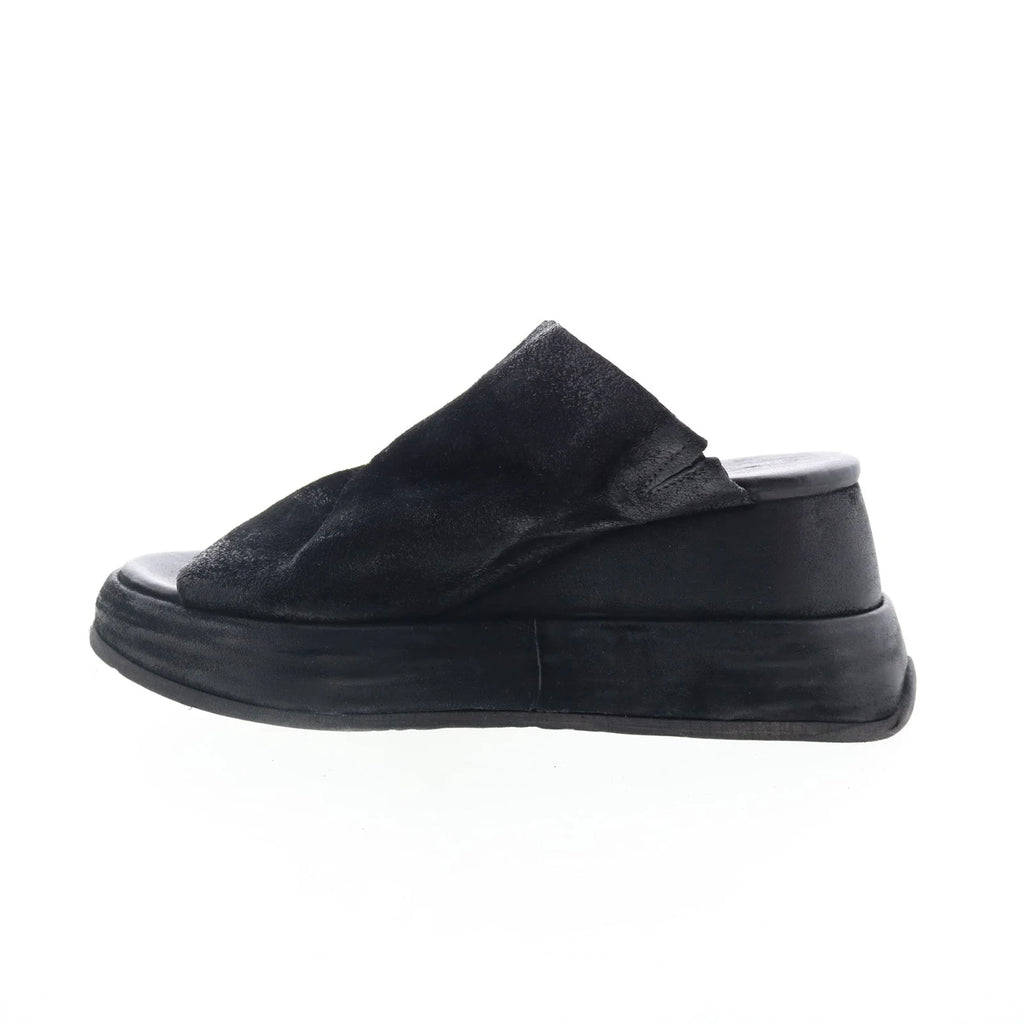 Rafe Womens Black Leather Slip On Platform Sandals Shoes