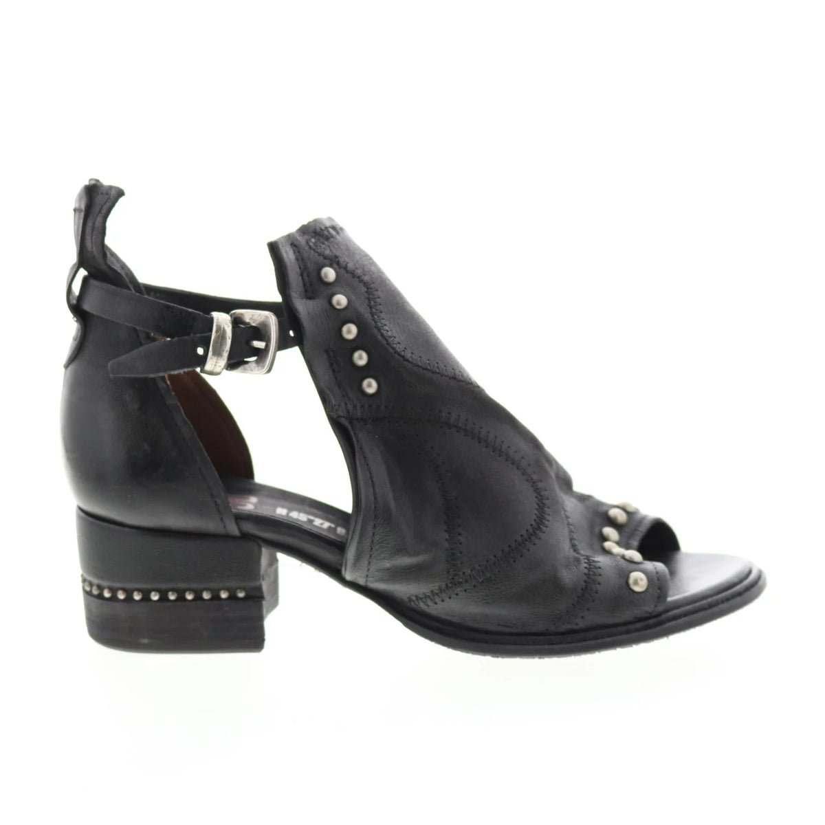 Maudie 672025-101 Womens Black Leather Heeled Sandals Shoes