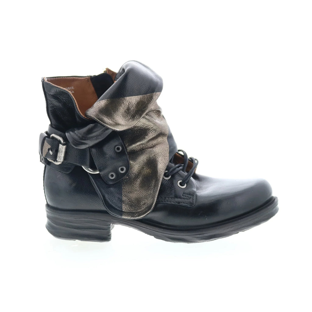 Sebby Womens Black Leather Hook & Loop Ankle & Booties Boots